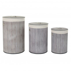 Set of Baskets DKD Home Decor Grey Polyester Bamboo (38 x 38 x 60 cm) (3 Pieces)