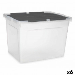 Ящик для хранения с крышкой 48 л, прозрачный антрацит (6 шт.)