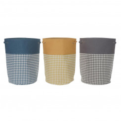 Laundry basket DKD Home Decor Houndstooth Grey Blue Yellow 40 x 40 x 60 cm (3 Units)