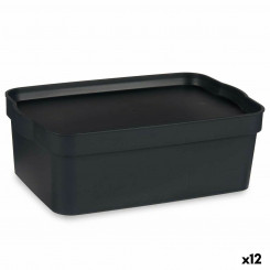 Ящик для хранения с крышкой Антрацитовый пластик 6 л 21 x 11 x 32 см (12 шт.)