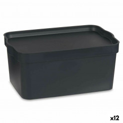 Ящик для хранения с крышкой Антрацитовый пластик 7,5 л 21 x 14,2 x 32 см (12 шт.)
