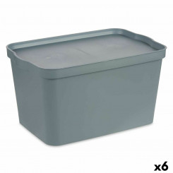 Коробка для хранения с крышкой Серый пластик 24 л 29,3 x 24,5 x 45 см (6 шт.)