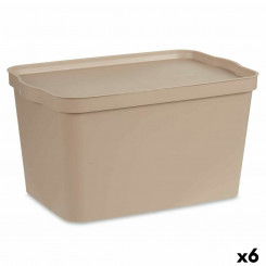 Ящик для хранения с крышкой Бежевый пластик 24 л 29,3 x 24,5 x 45 см (6 шт.)
