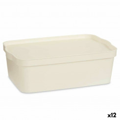 Коробка для хранения с крышкой Кремовый пластик 14 л 29,5 x 14,3 x 45 см (12 шт.)