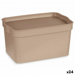 Ящик для хранения с крышкой, пластик бежевого цвета, 2,3 л, 13,5 x 11 x 20 см (24 шт.)