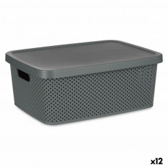 Storage Box with Lid Anthracite Plastic 13 L 28 x 15,5 x 39 cm (12 Units)