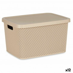 Ящик для хранения с крышкой, пластик бежевого цвета, 19 л, 28 x 22 x 39 см (12 шт.)