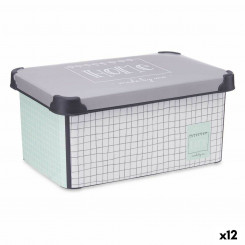 Коробка для хранения с крышкой Домашняя Миллиметровая бумага Серый Пластик 10 л 23,5 x 16,5 x 35 см (12 шт.)