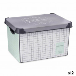 Коробка для хранения с крышкой Домашняя Диаграммная бумага 22 л Серый Пластик 29 x 23,5 x 39 см (12 шт.)