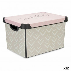 Ящик для хранения с крышкой Vibes Arrows Розовый пластик 17 л 28 x 22 x 37 см (12 шт.)