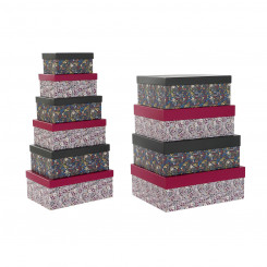 Set of Stackable Organising Boxes DKD Home Decor Squared Flowers Cardboard