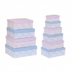 Virnastatavate korralduskarpide komplekt DKD Home Decor sinine roosa papp (43,5 x 33,5 x 15,5 cm)