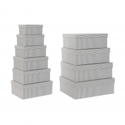 Set of Stackable Organising Boxes DKD Home Decor Grey White Squared Cardboard (43,5 x 33,5 x 15,5 cm)
