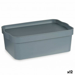 Ящик для хранения с крышкой, серый пластик, 6 л (21,5 x 11 x 32 см) (12 шт.)