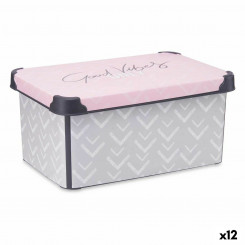 Коробка для хранения с крышкой Vibes Серый Розовый Пластик 10 л (22,7 x 16,5 x 34,5 см) (12 шт.)