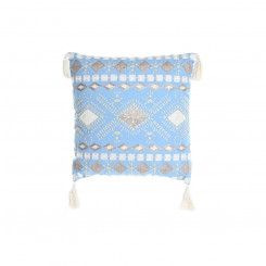 Cushion DKD Home Decor Blue Polyester Cotton Aluminium White (40 x 15 x 40 cm)