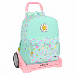 Школьный рюкзак на колесах Смайлик Summer fun Бирюзовый (32 х 43 х 14 см)
