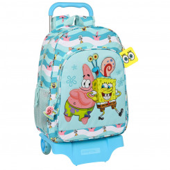 Ratastega kooli seljakott Spongebob, jääge positiivseks, sinine valge (33 x 42 x 14 cm)