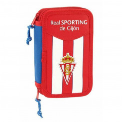 Double Pencil Case Real Sporting de Gijón White Red (28 pcs)