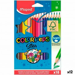 Värvimispliiatsid Maped Color' Peps Star Multicolour 18 Pieces (12 Units)