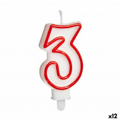 Küünla sünnipäeva number 3 punane valge (12 ühikut)