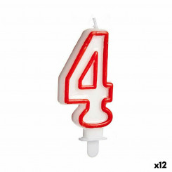 Candle Birthday Number 4 Red White (12 Units)