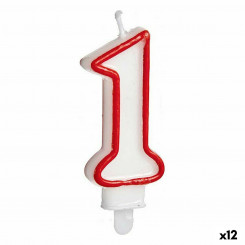 Candle Birthday Number 1 Red White (12 Units)