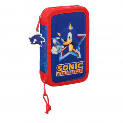 Двойной пенал Sonic Let's Roll Темно-синий 12,5 x 19,5 x 4 см (28 шт)