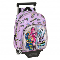 School Rucksack with Wheels Monster High Best boos Lilac 28 x 34 x 10 cm