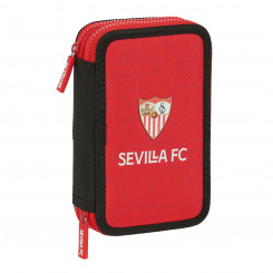 Double Pencil Case Sevilla Fútbol Club Black Red 12.5 x 19.5 x 4 cm (28 pcs)