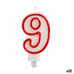 Candle Birthday Number 9 Red White (12 Units)