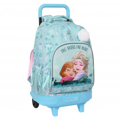 School bag with wheels Frozen One heart Turquoise-Green 33 X 45 X 22 cm