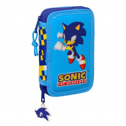 Двойная коробка для ручек Sonic Speed Blue 12,5 x 19,5 x 4 см (28 шт., детали)