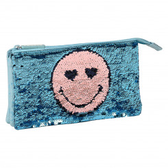 Pencil case with three zippers Little Dreamer Smiley M744 Light blue (22 x 12 x 3 cm)
