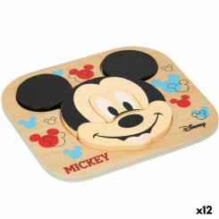 Wooden Children's Puzzle Disney Mickey Mouse + 12 months 6 Pieces, parts (12 Units)