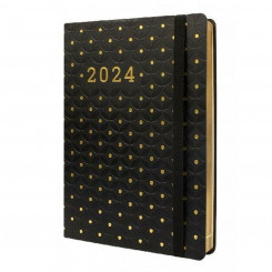 Дневник Finocam Flexy Joy Dots 2024 Черное золото А5 14,8 x 21 см