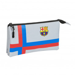 Pencil case with three zippers FC Barcelona Gray (22 x 12 x 3 cm)