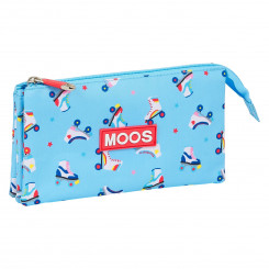 Pencil case with three zippers Rollers Moos M744 Light blue Multicolor (22 x 12 x 3 cm)