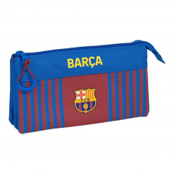 Pen case with three zippers FC Barcelona M744 22 x 12 x 3 cm Maroon Navy Blue