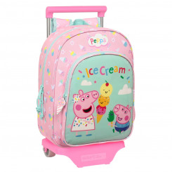 School bag with wheels Peppa Pig Ice cream Pink Mint green 26 x 34 x 11 cm