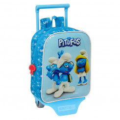 School bag with wheels Los Pitufos Blue Sky blue 22 x 27 x 10 cm