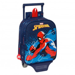 Ratastega koolikott Spider-Man Neon Meresinine 22 x 27 x 10 cm