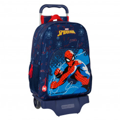 Ratastega koolikott Spider-Man Neon Meresinine 33 x 42 x 14 cm