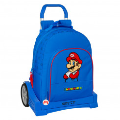 School bag with wheels Super Mario Play Blue Red 32 x 42 x 15 cm