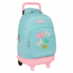 School bag with wheels Moos Butterflies Blue 33 X 45 X 22 cm
