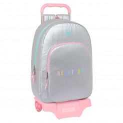 School bag with wheels Benetton Silver Padded Silver 30 x 46 x 14 cm