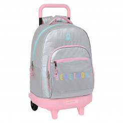 School bag with wheels Benetton Silver Padded Silver 33 X 45 X 22 cm