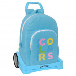 School bag with wheels Benetton Spring Sky blue 30 x 46 x 14 cm