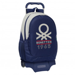 School bag with wheels Benetton Varsity Gray Sea blue 32 x 44 x 16 cm