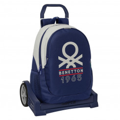 School bag with wheels Benetton Varsity Gray Sea blue 32 x 44 x 16 cm